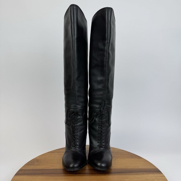 Womens Tom Ford Black Leather Lace Up Heeled Tall Riding Boots Size EU 38.5 GUC - Picture 3 of 8